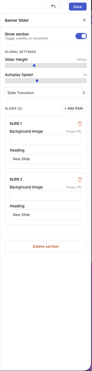 Theme editor panel