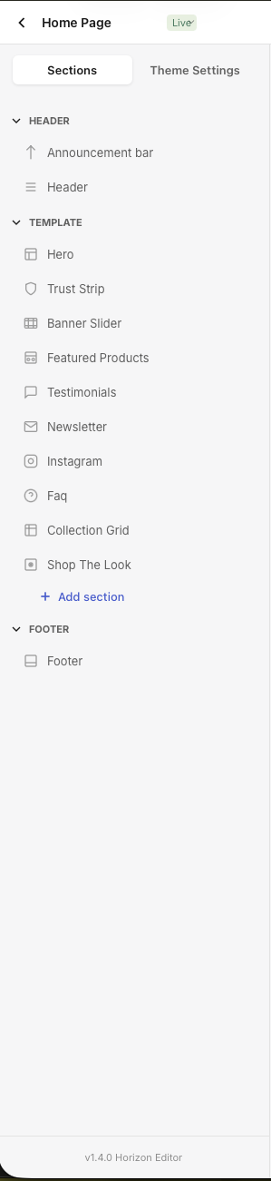 Theme sections list